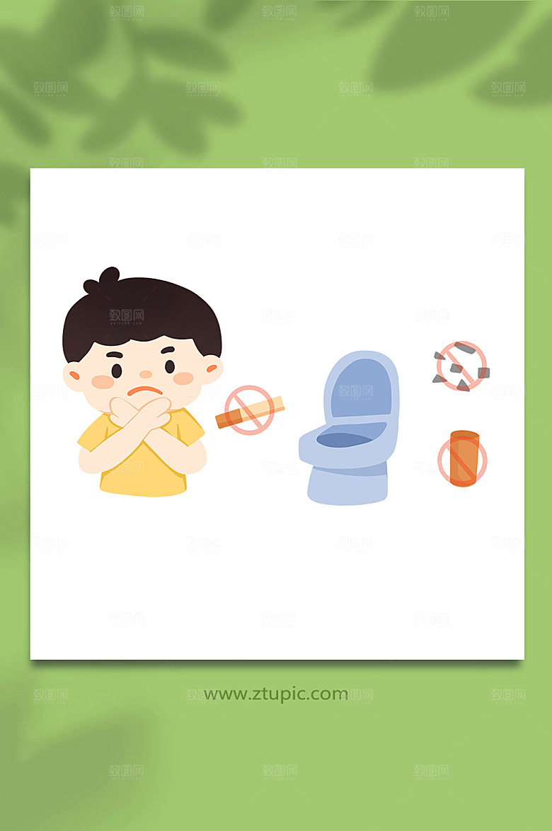 卡通文明如厕扔异物人物插画