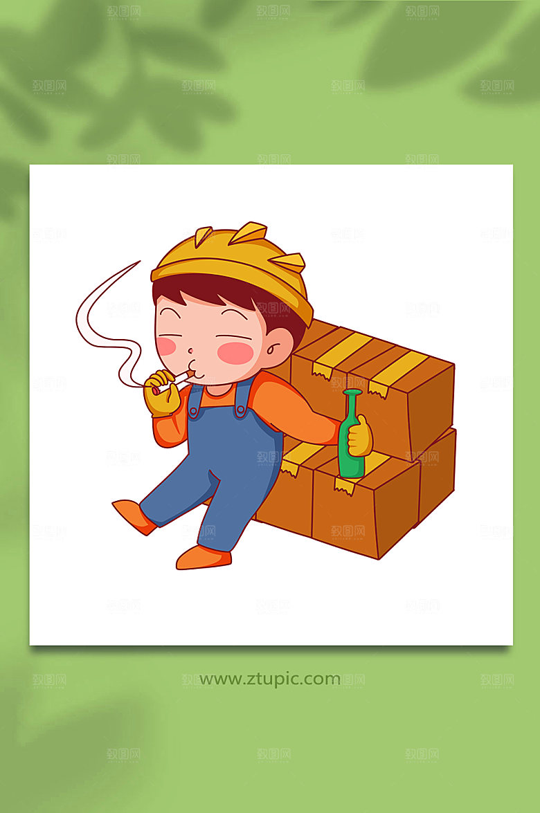时尚仓库抽烟喝酒生产人物生动插画