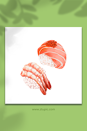 美味三文鱼甜虾寿司元素精美插画