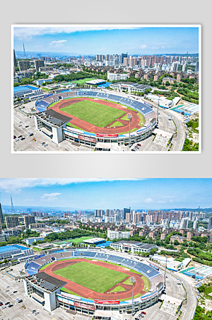 大气湖北宜昌城市体育馆航拍摄影图照片