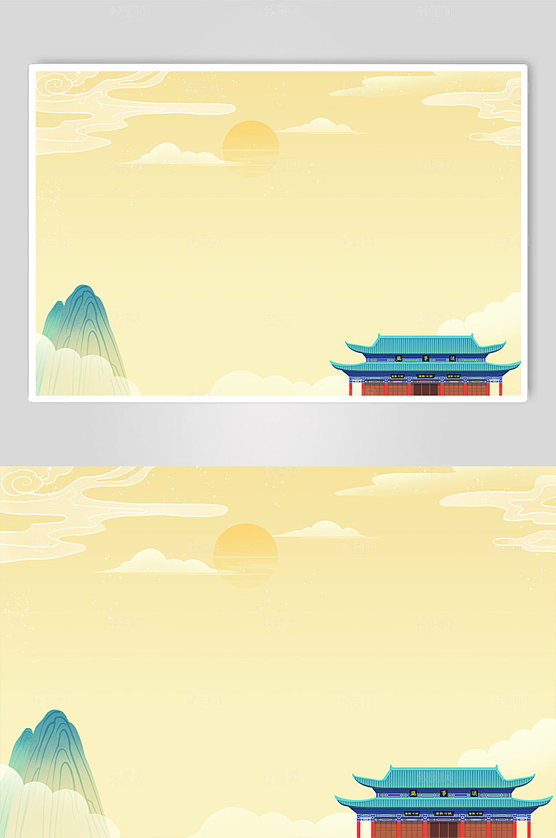 简约浅黄色国潮插画背景图设计