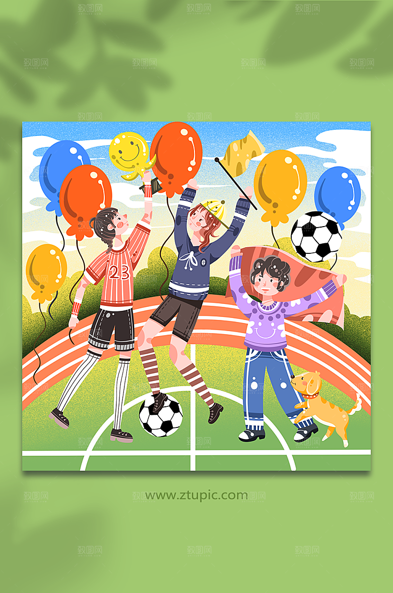 蓝色足球比赛欢呼球迷人物原创插画