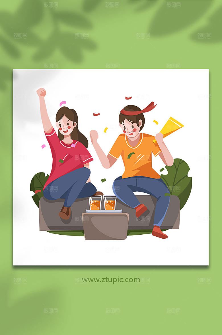 时尚看足球赛球迷加油元素插画