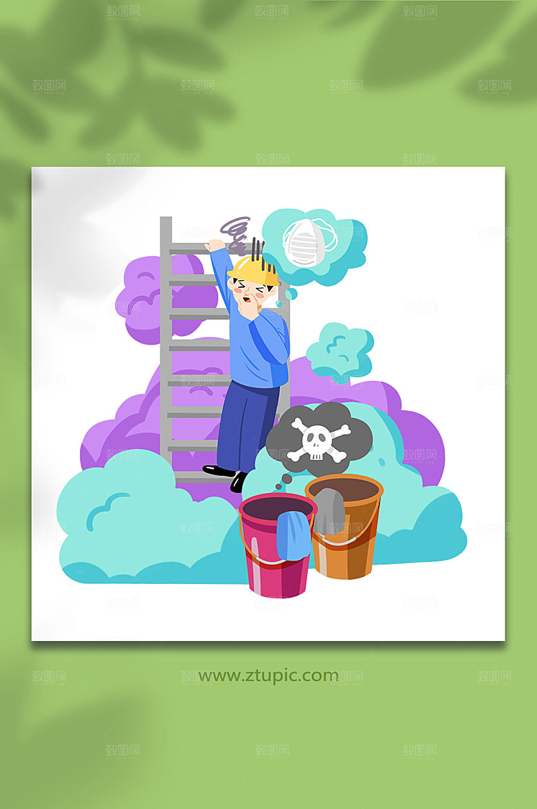 大气毒气中毒安全生产人物插画设计