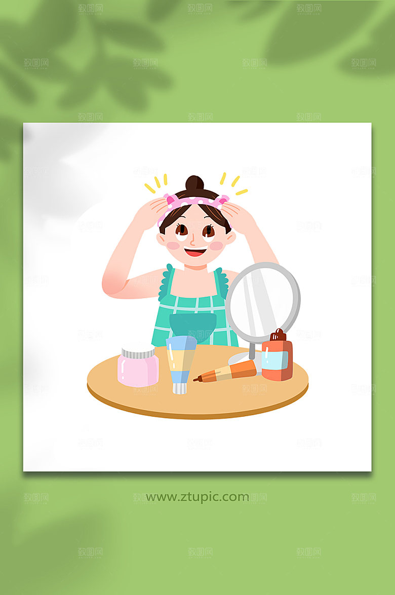 可爱女性面部清洁元素精美插画