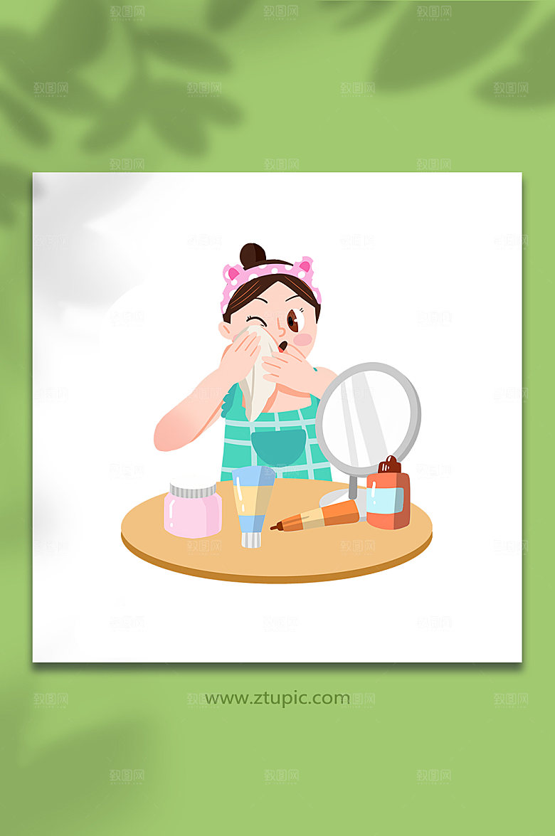 简约擦脸女性面部清洁元素插画设计