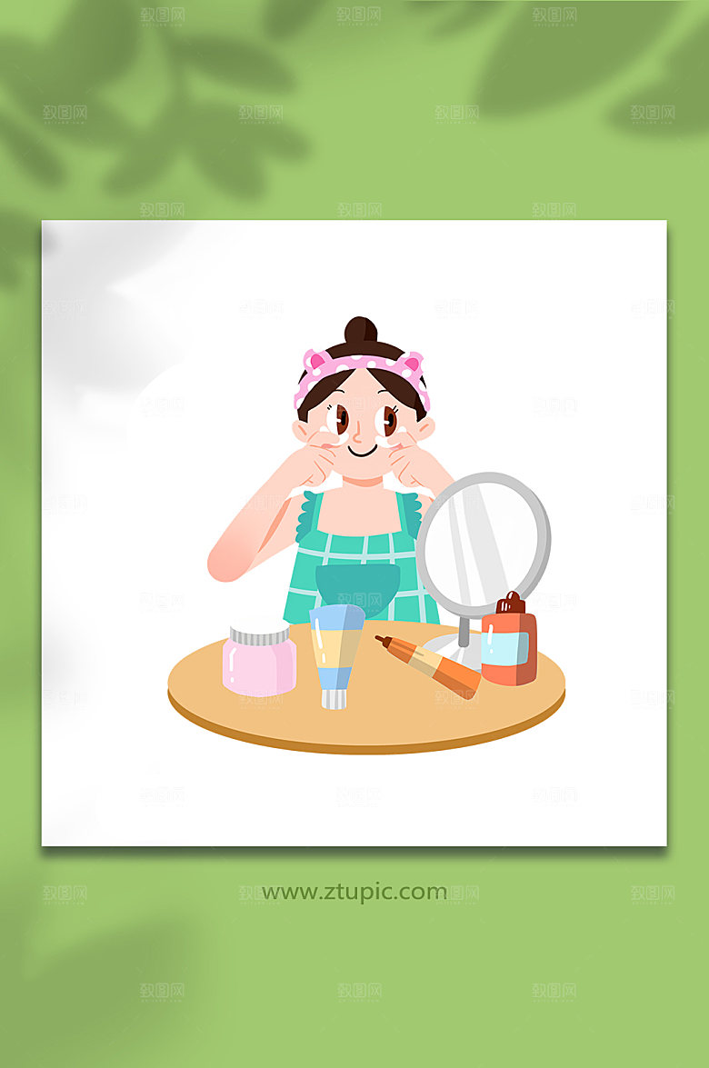 卡通涂眼霜女性面部清洁精美插画