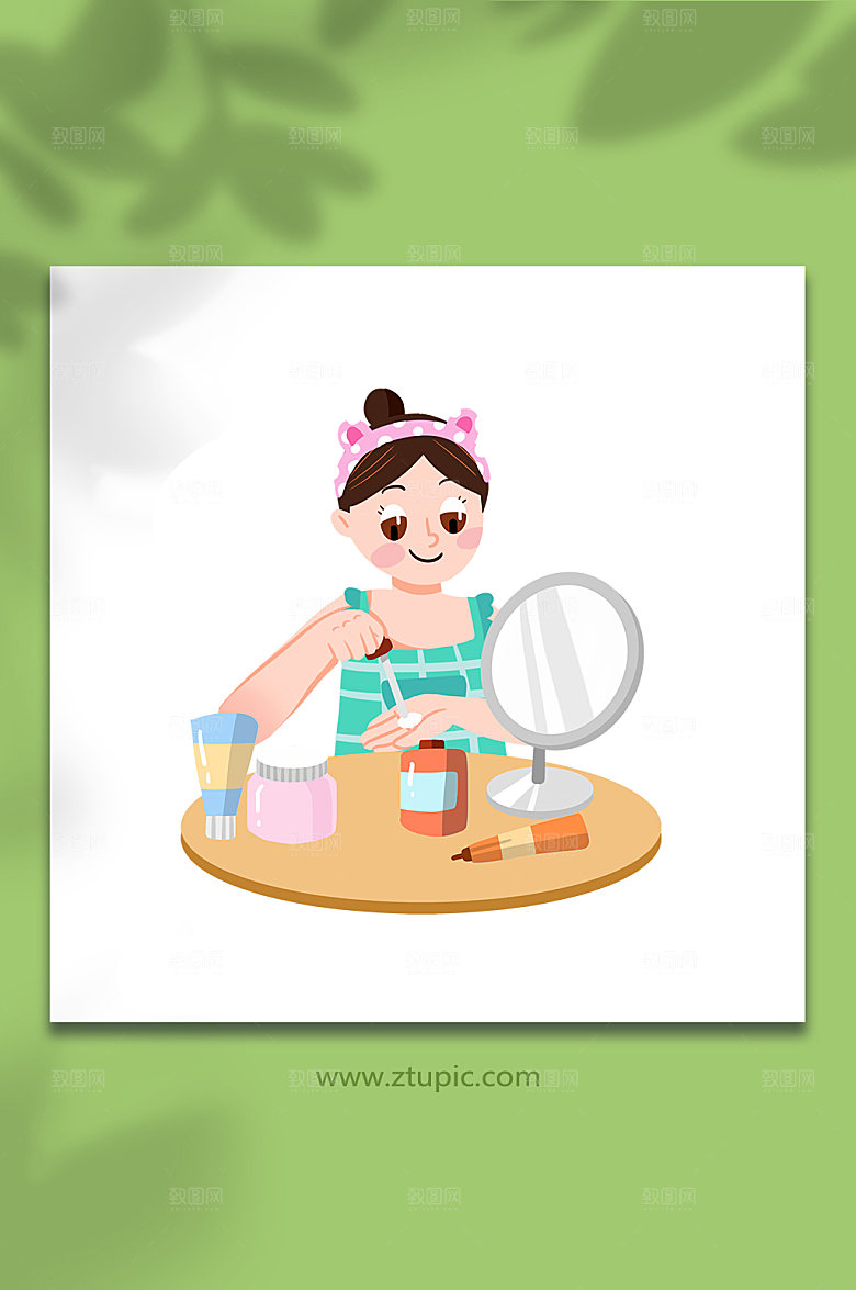唯美女性面部清洁元素插画设计