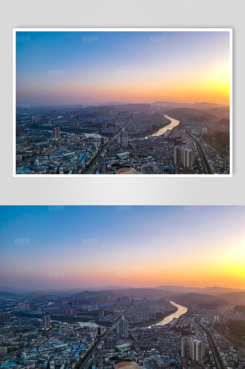 唯美夕阳城市航拍摄影图照片