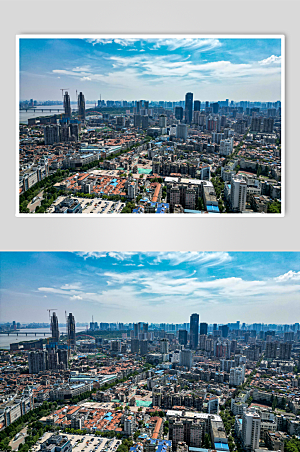 蓝色武汉城市建设全景航原创拍摄图