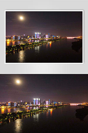 黑色城市夜景灯光航拍精美摄影图