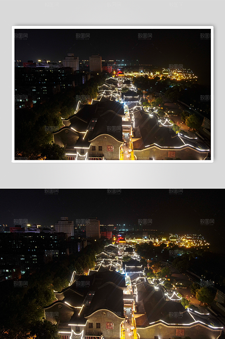 黑色岳阳楼夜景灯光航拍精美摄影图