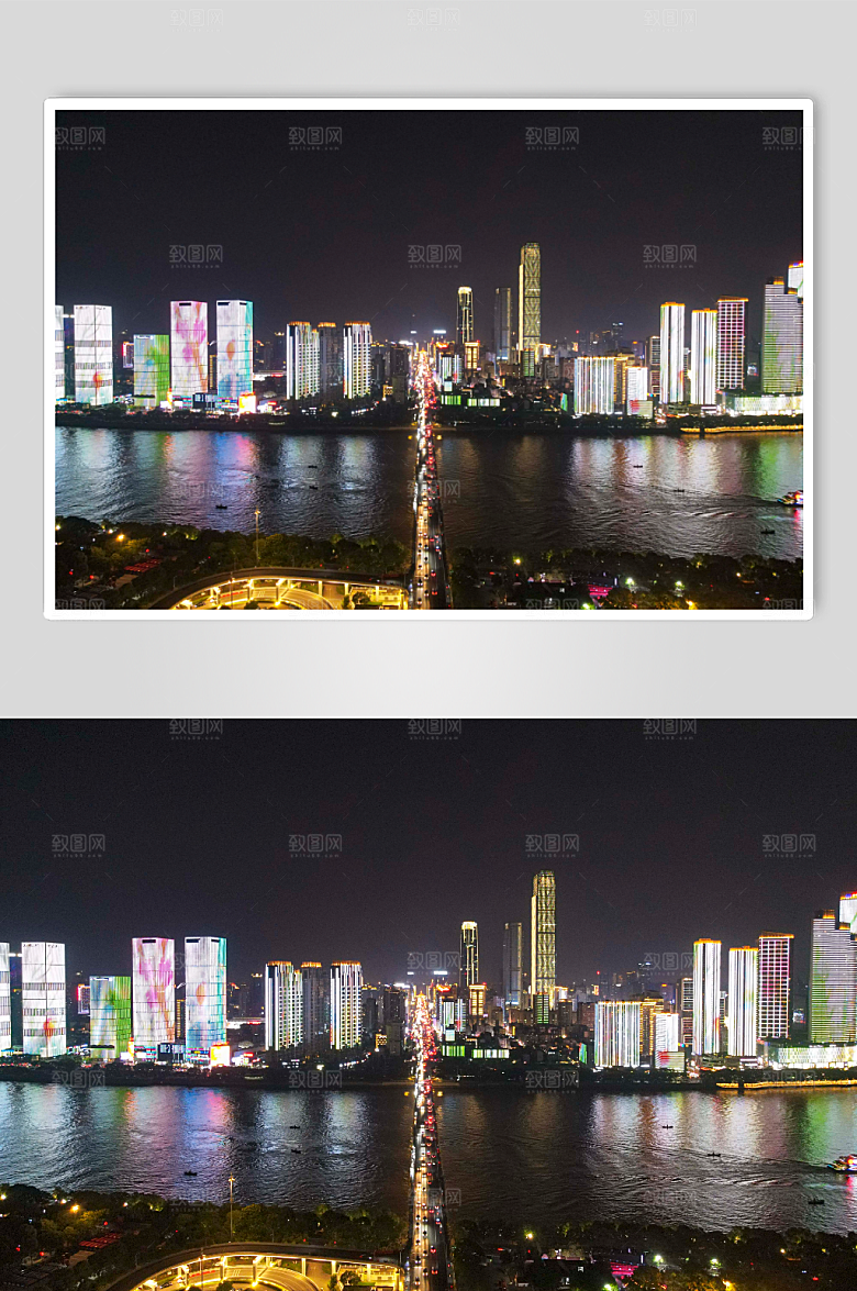 炫酷长沙城市夜景灯光航拍精美摄影图