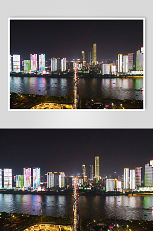 炫酷长沙城市夜景灯光航拍精美摄影图