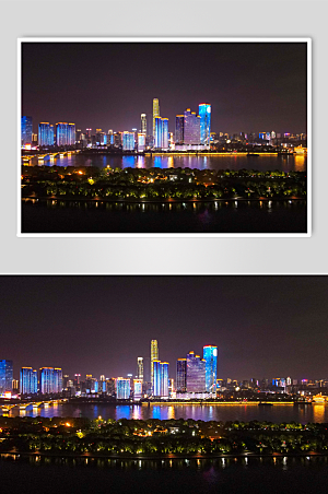 简约长沙城市夜景航拍摄影图照片