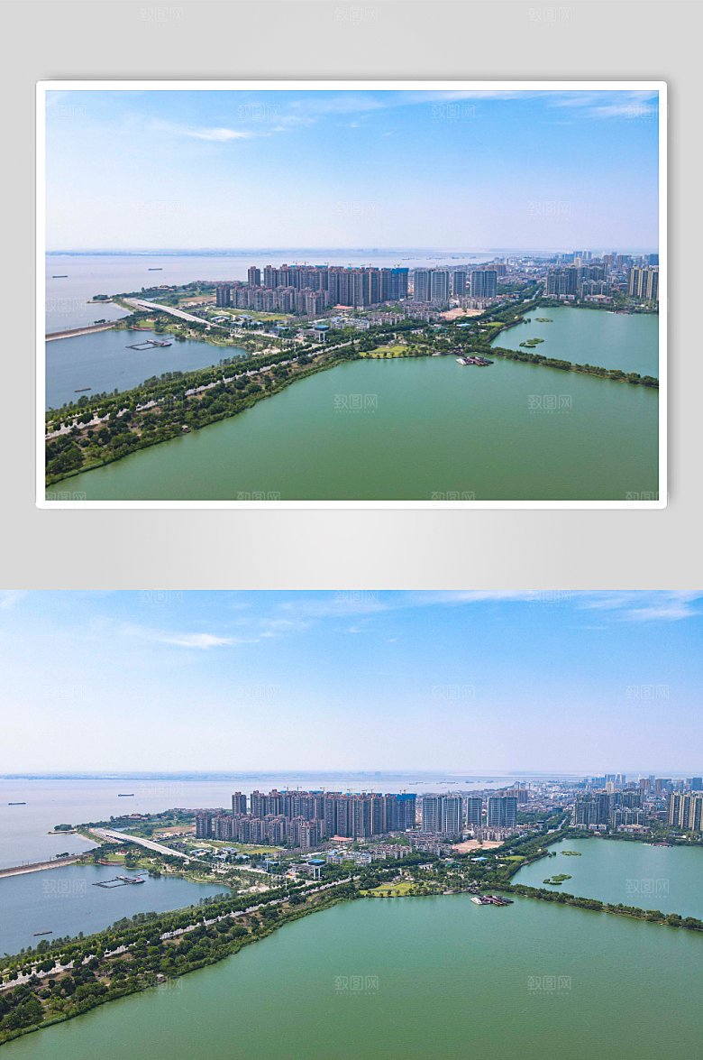 时尚湖中城市自然风光航拍精美摄图