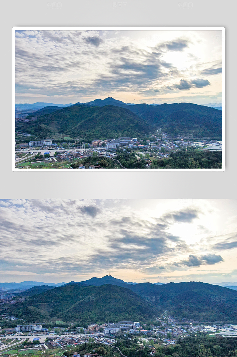 简约山川日落晚霞航拍摄影图照片