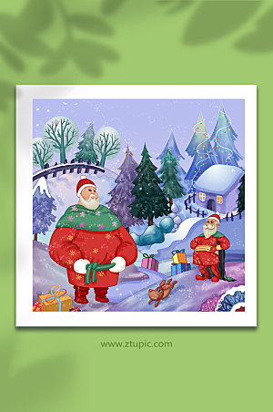 卡通传统圣诞老人礼物人物插画