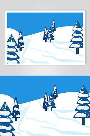蓝色扁平滑雪风景唯美插画背景图