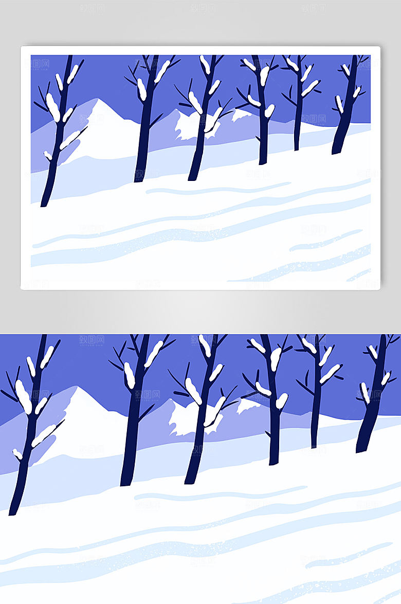 简洁室外冬季雪景插画背景图设计