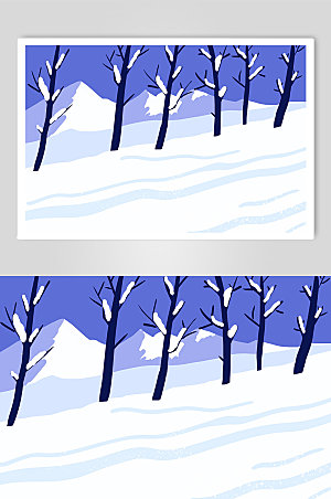 简洁室外冬季雪景插画背景图设计