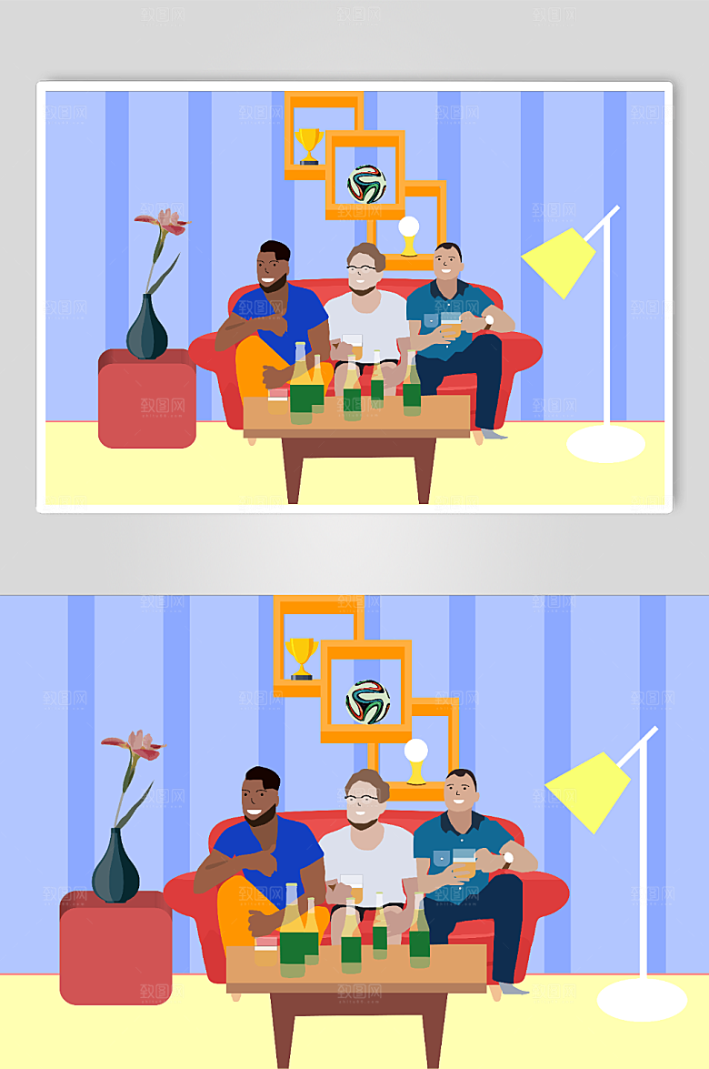 时尚世界杯比赛欢呼人物元素插画