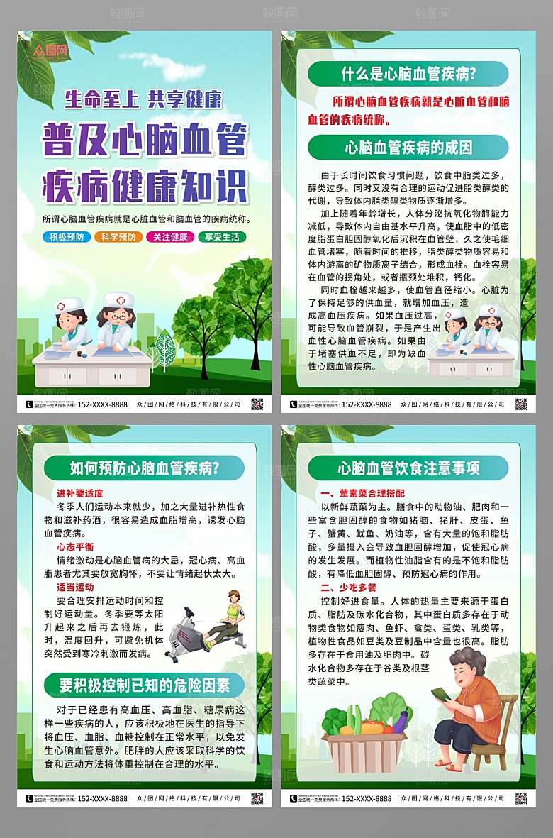 绿色预防心脑血管疾病知识医疗精美海报