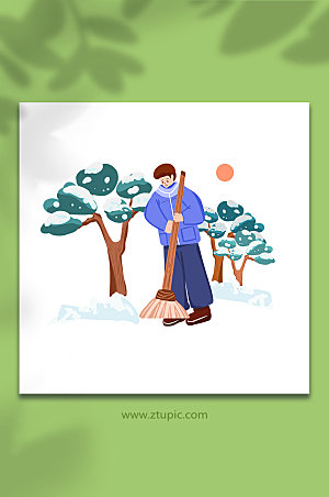 简约扫雪冬季人物元素插画设计