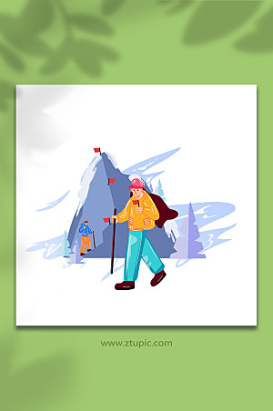 时尚登山冬季人物元素插画设计