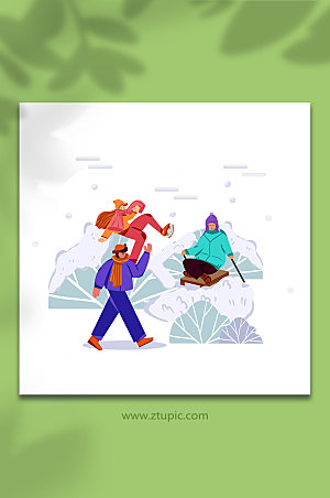 多彩冬季人物元素插画设计