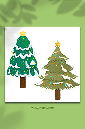 绿色卡通圣诞节圣诞树造型元素