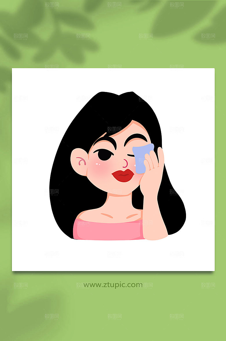时尚女性面部卸妆清洁元素插画模板