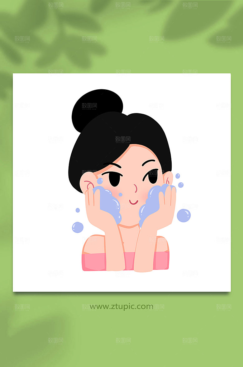唯美女性面部清洁元素插画设计