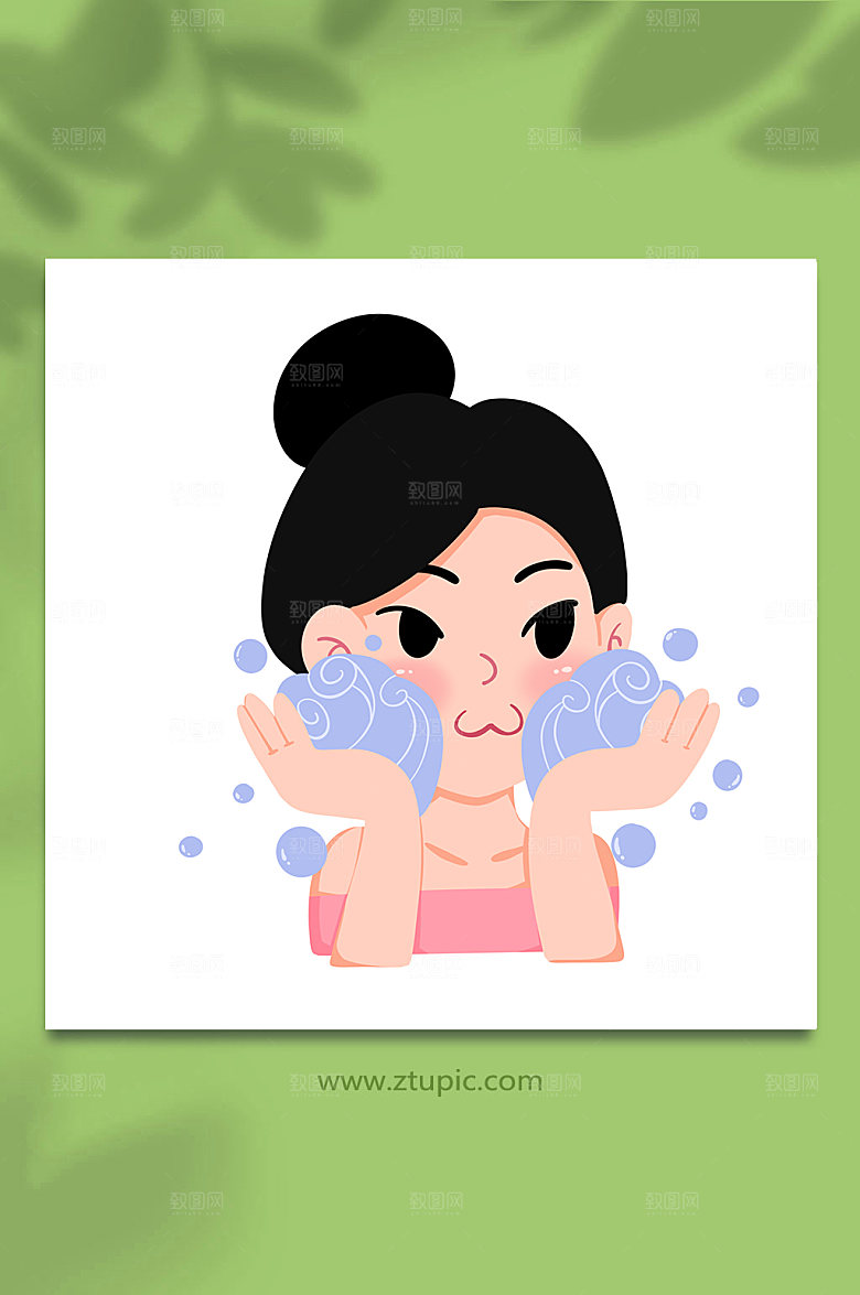 简约女性面部清洁元素精美插画