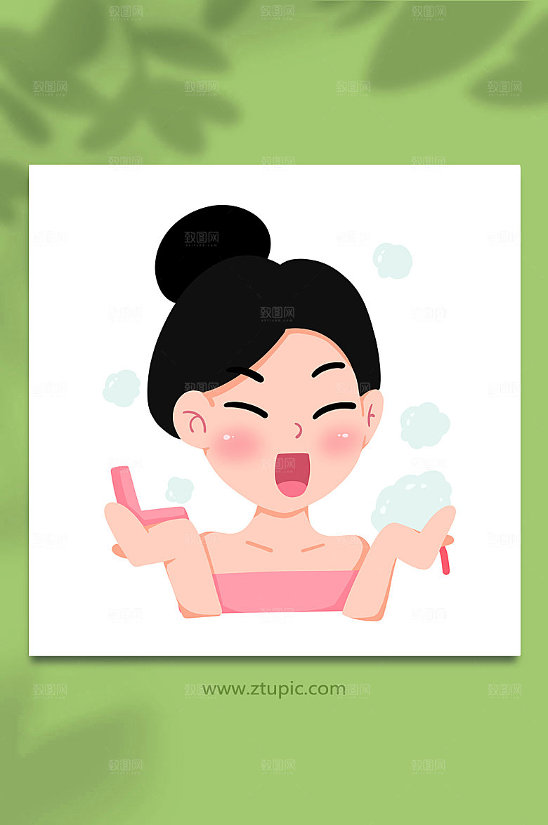 可爱女性面部化妆素材插画