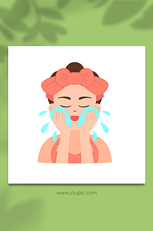 大气女性水洗面部清洁元素插画