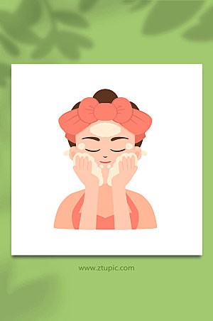 大气女性面部洗脸元素插画设计
