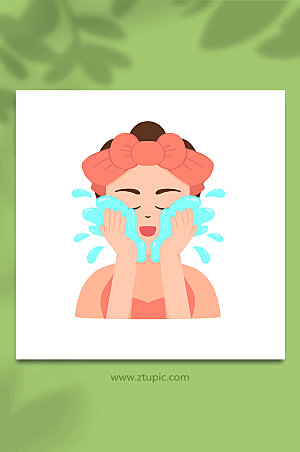 简洁女性清水洗面部元素精美插画
