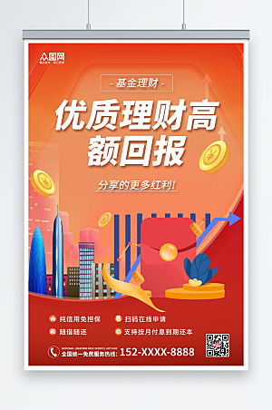 橙色银行理财利率宣传海报设计