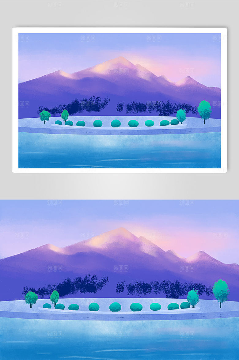 蓝紫丽江旅游风光插画精美背景图
