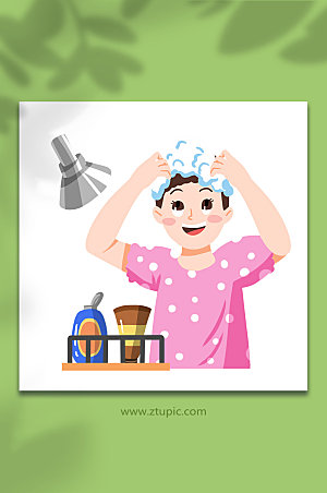 大气女性搓洗头部护理精美元素插画