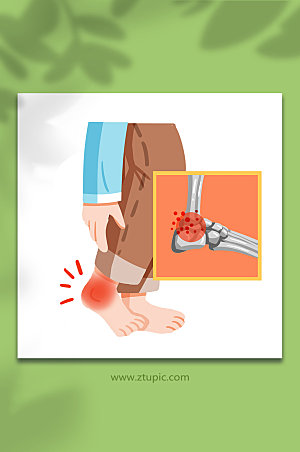 简洁脚踝关节炎医疗元素插画设计