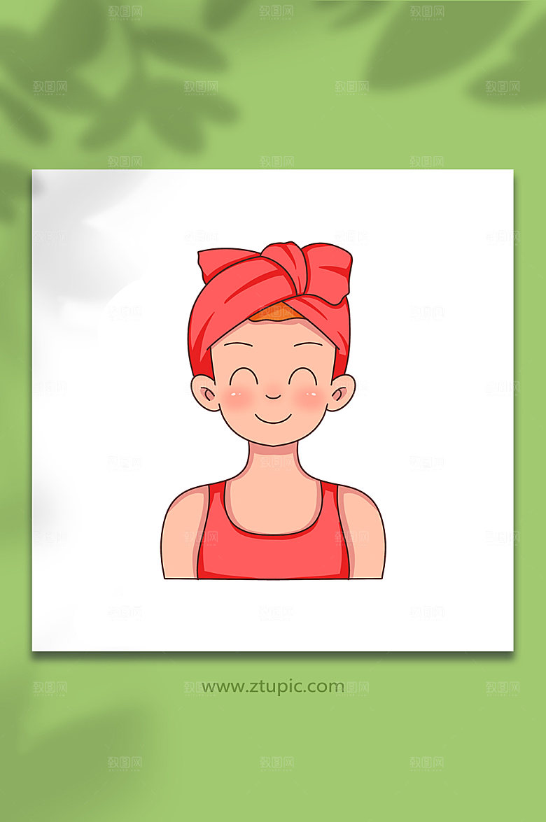 可爱女性擦头发头部护理卡通插画