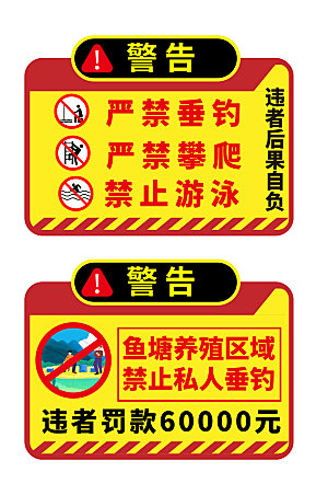 黄色禁止垂钓钓鱼警告警示牌