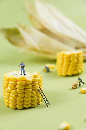 极简微距小人玉米苞谷美食大气摄影图片