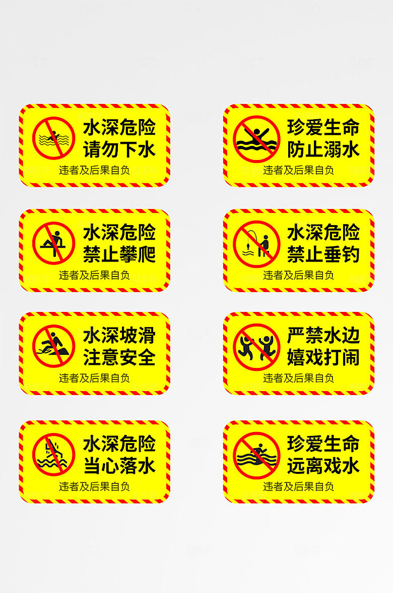 简洁黄色当心落水安全标示警示牌