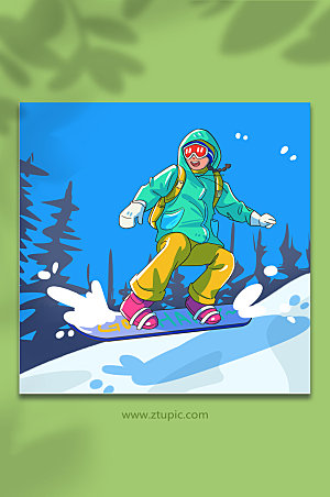唯美冬季滑雪运动人物精美插画