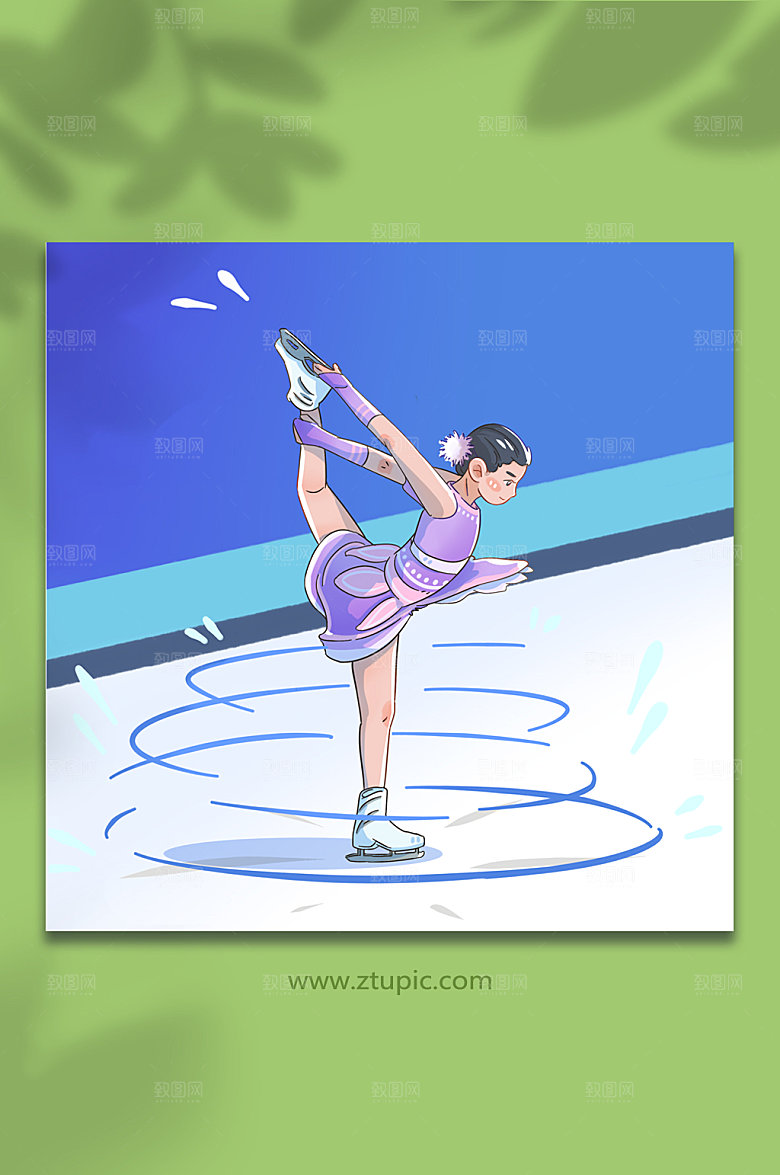 炫酷花样滑冰少女人物创意插画