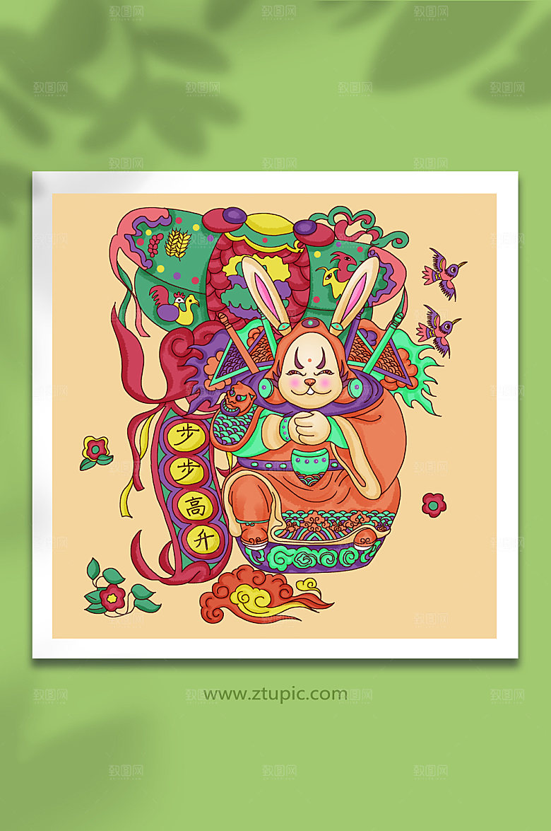 精美卡通兔儿爷兔年新年插画