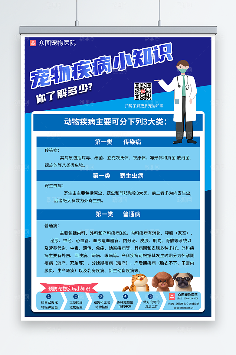 大气宠物疾病宣传科普知识海报